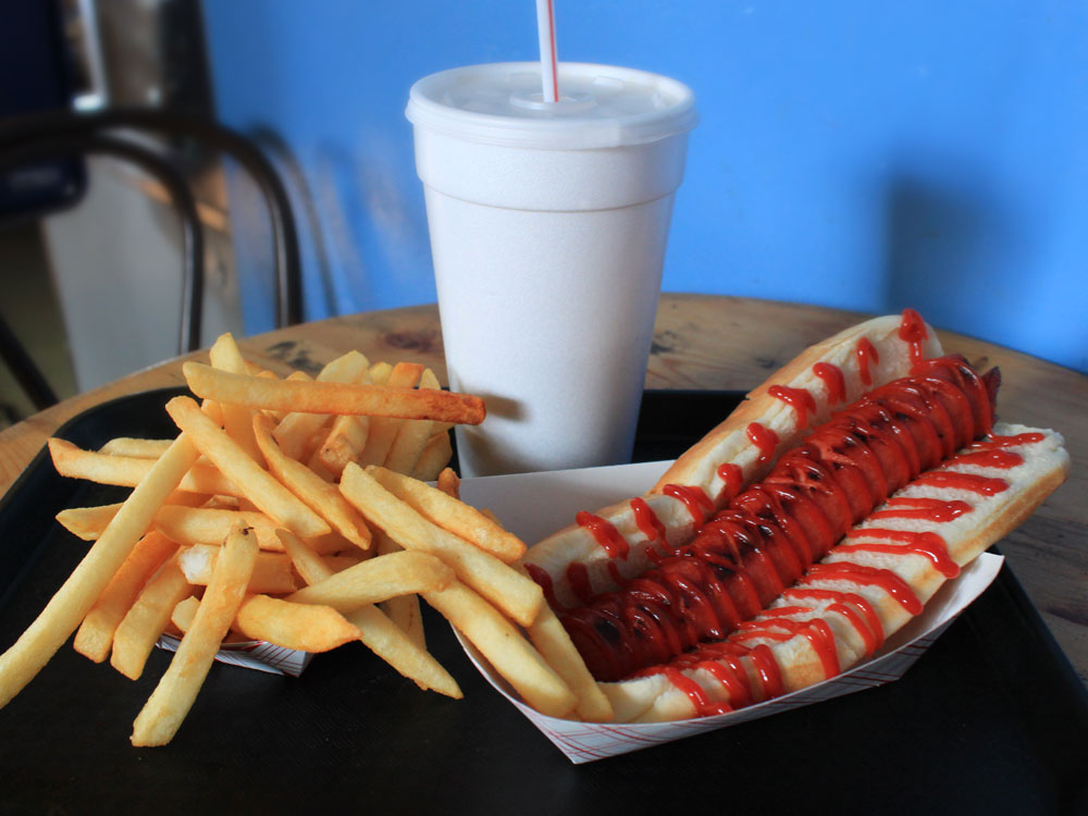 8 inch hot dog and fries, lake tahoe